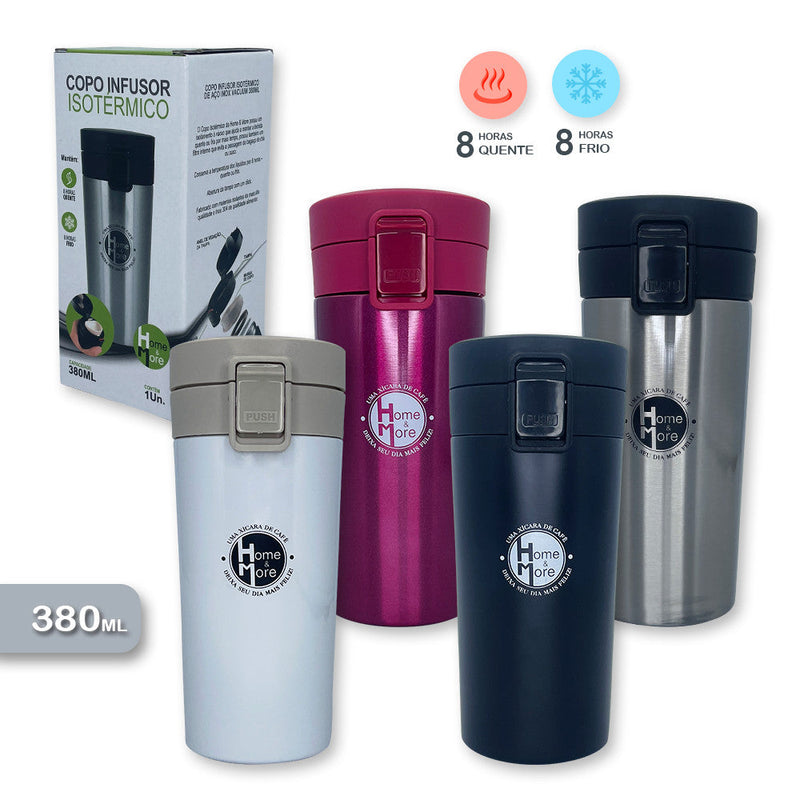 Copo Térmico Infusor 380ml Aço Inox Garrafa A Vácuo - CINZA - Presente Park