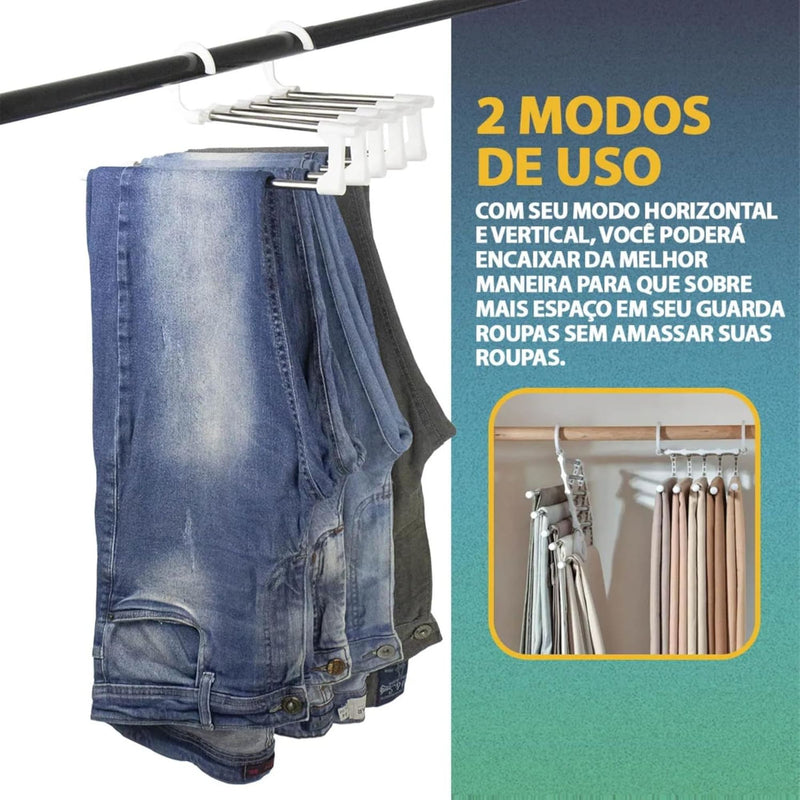 Kit 4 Cabide Multifuncional 5 Divisórias Retrátil Inox para Calças Bermudas Saias Gravatas