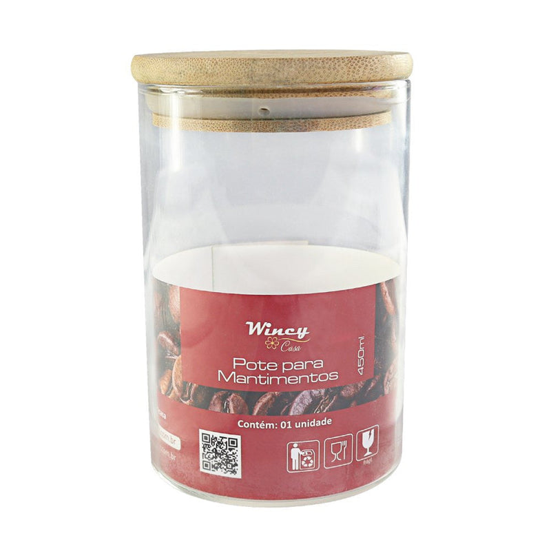 Pote para Mantimentos com Tampa de Bambu 450ml - Presente Park