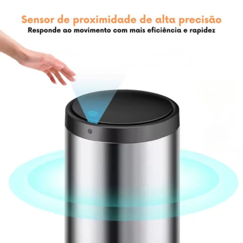 Lixeira Automática Redonda em Aço Inox 50 Litros com Sensor - Presente Park