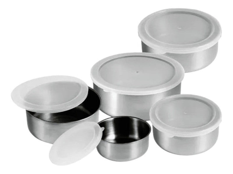 Conjunto De Tigelas Aço Inox 5 Peças Com Tampa Resistente - Presente Park