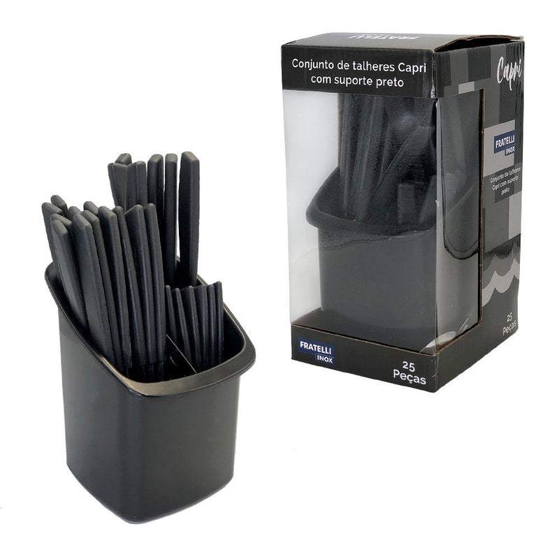Conjunto Talheres Capri 25 Peças - Preto - Presente Park
