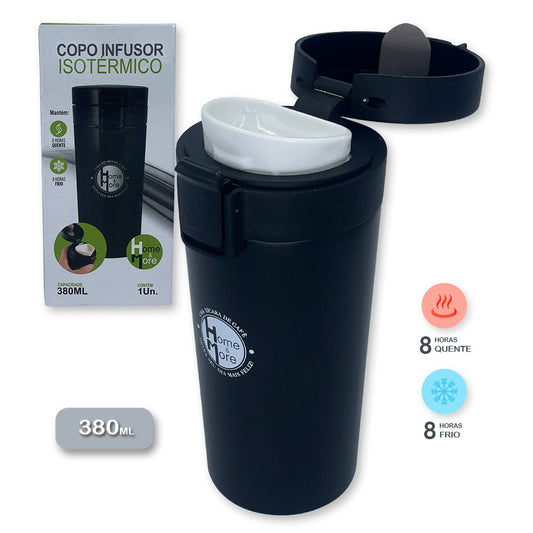 Copo Térmico Infusor 380ml Aço Inox Garrafa A Vácuo  - PRETO