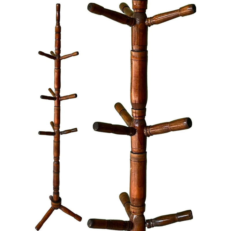 Cabideiro de Chão Mancebo Envernizado Arara 10 Ganchos Madeira Organizador para Roupas Casacos Bolsa