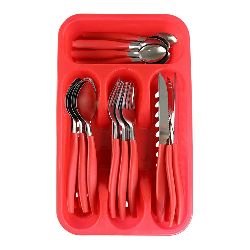 Jogo De Talheres Faqueiro Aço Inox Com Gaveteiro - Vermelho - Presente Park