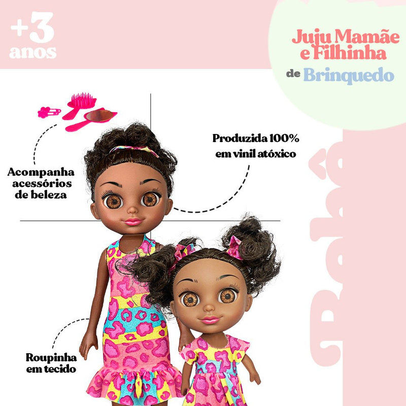 Boneca Juju Mommy Mamãe E Filhinha Negra Com Acessórios - Presente Park
