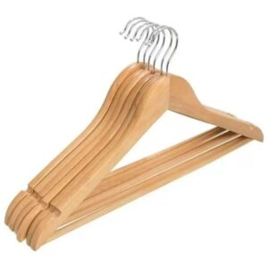 Kit 3 Cabides de Madeira Top Rio Adulto Slim Envernizados com Barra Antideslizante