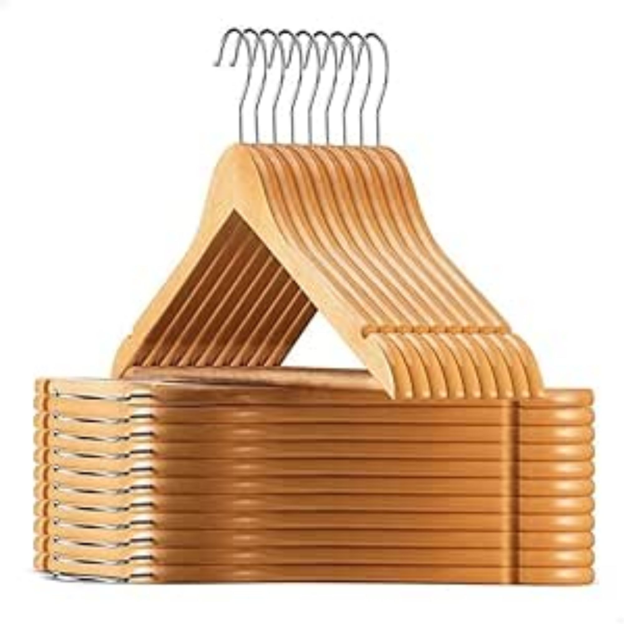 Kit 12 Cabides de Madeira Top Rio Adulto Slim Envernizados com Barra Antideslizante