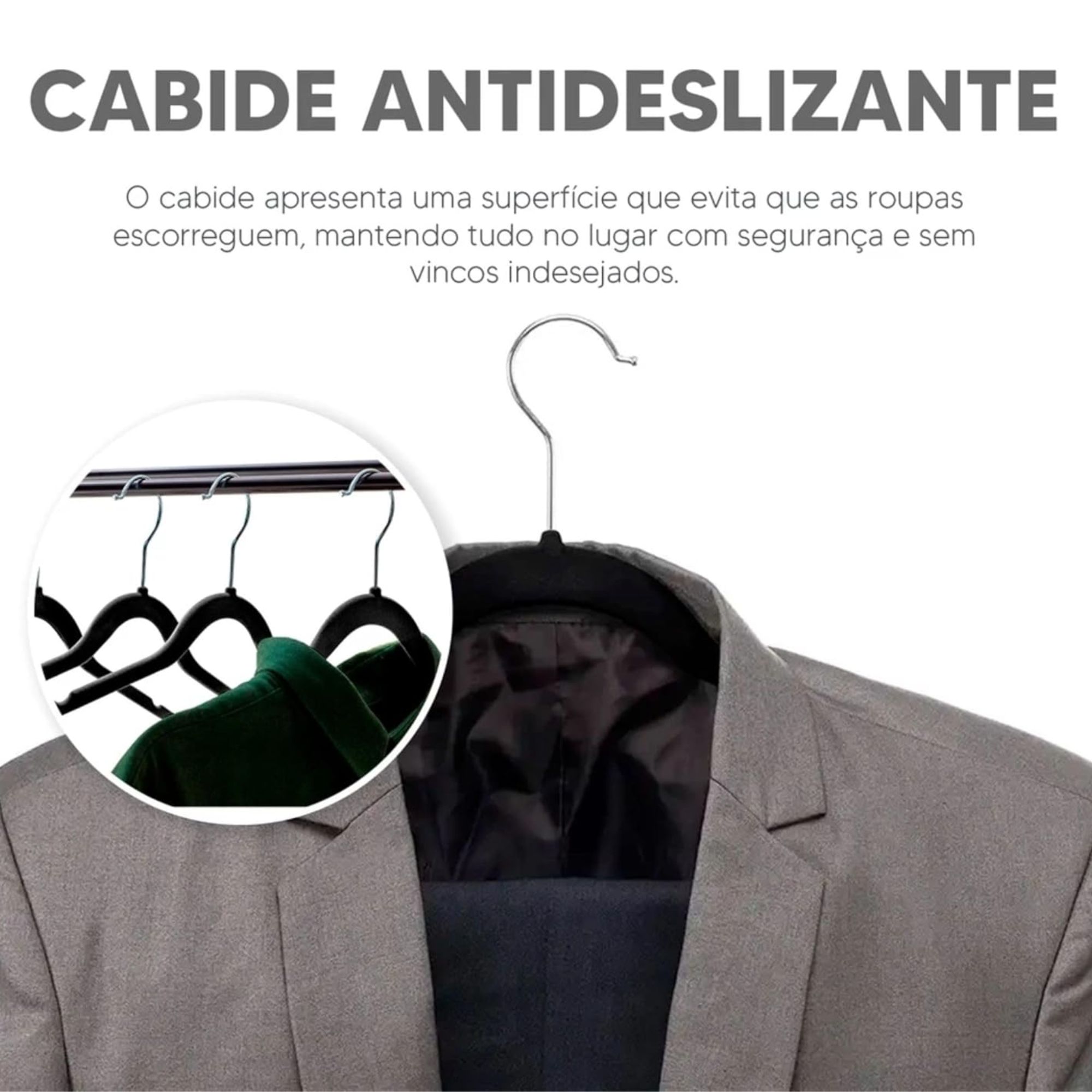 Kit 10 Cabides de Veludo Slim Adulto Antideslizante Ultrafino para Roupas Camisas Calças Vestido - Imagem 6