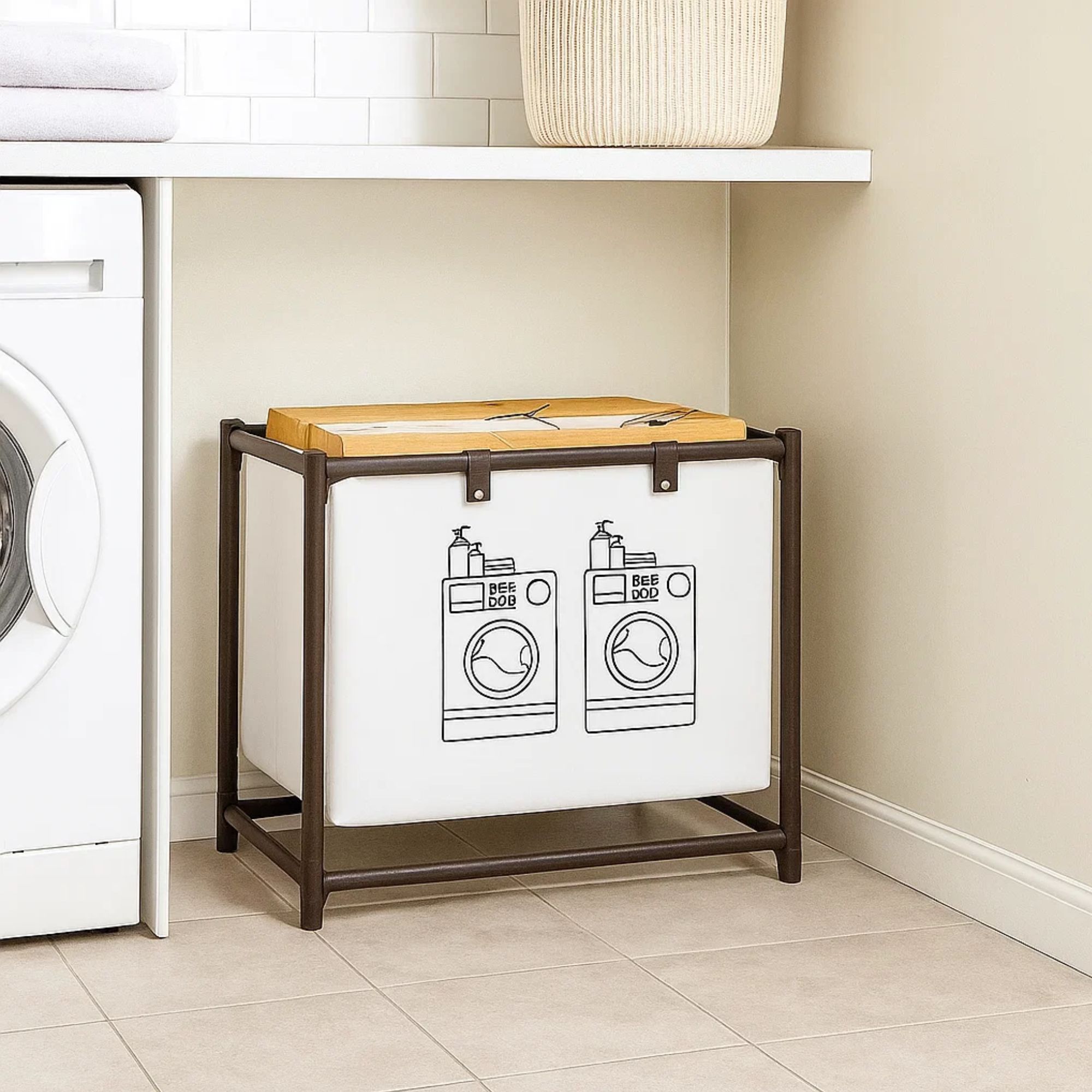 Cesto de Roupa Suja Simples Móvel com Rodas Organizador para Lavanderia Banheiro Organização - Imagem 2