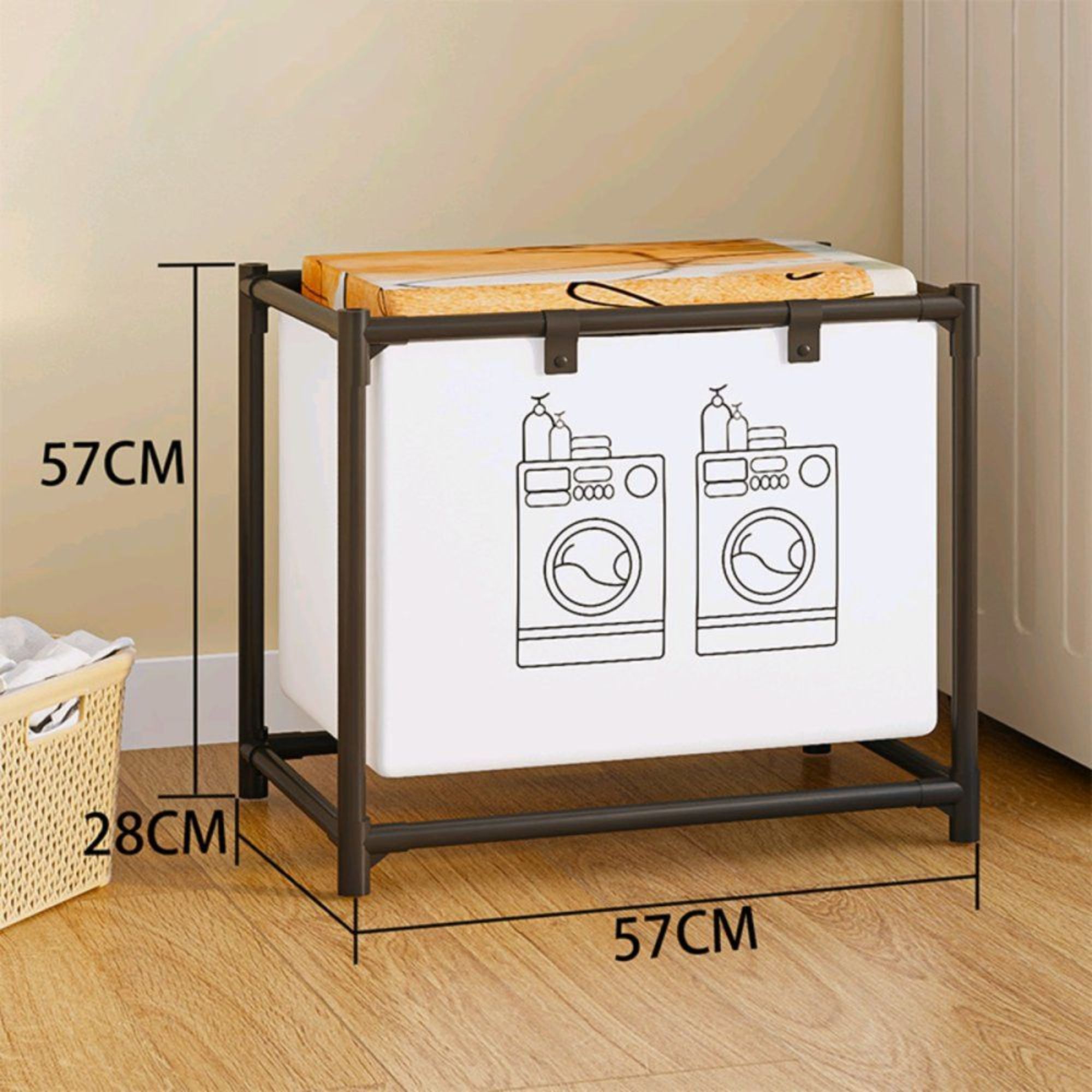 Cesto de Roupa Suja Simples Móvel com Rodas Organizador para Lavanderia Banheiro Organização - Imagem 5