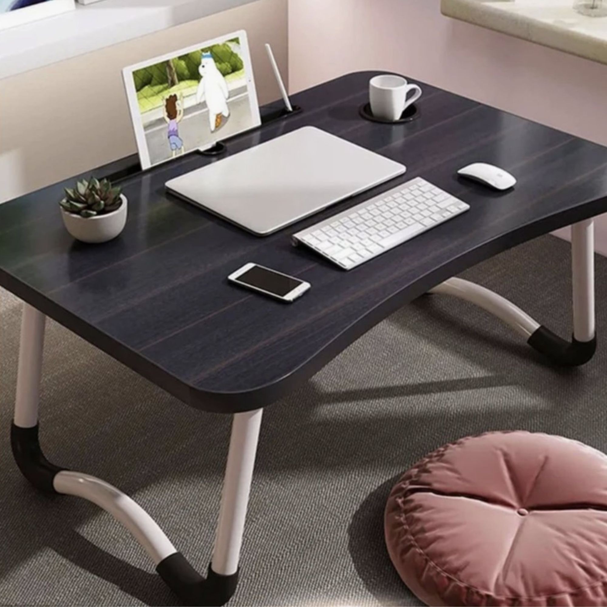 Mesa Dobrável Madeira Portátil para Estudo Notebook Utilidades com Suporte para Copo - Imagem 7