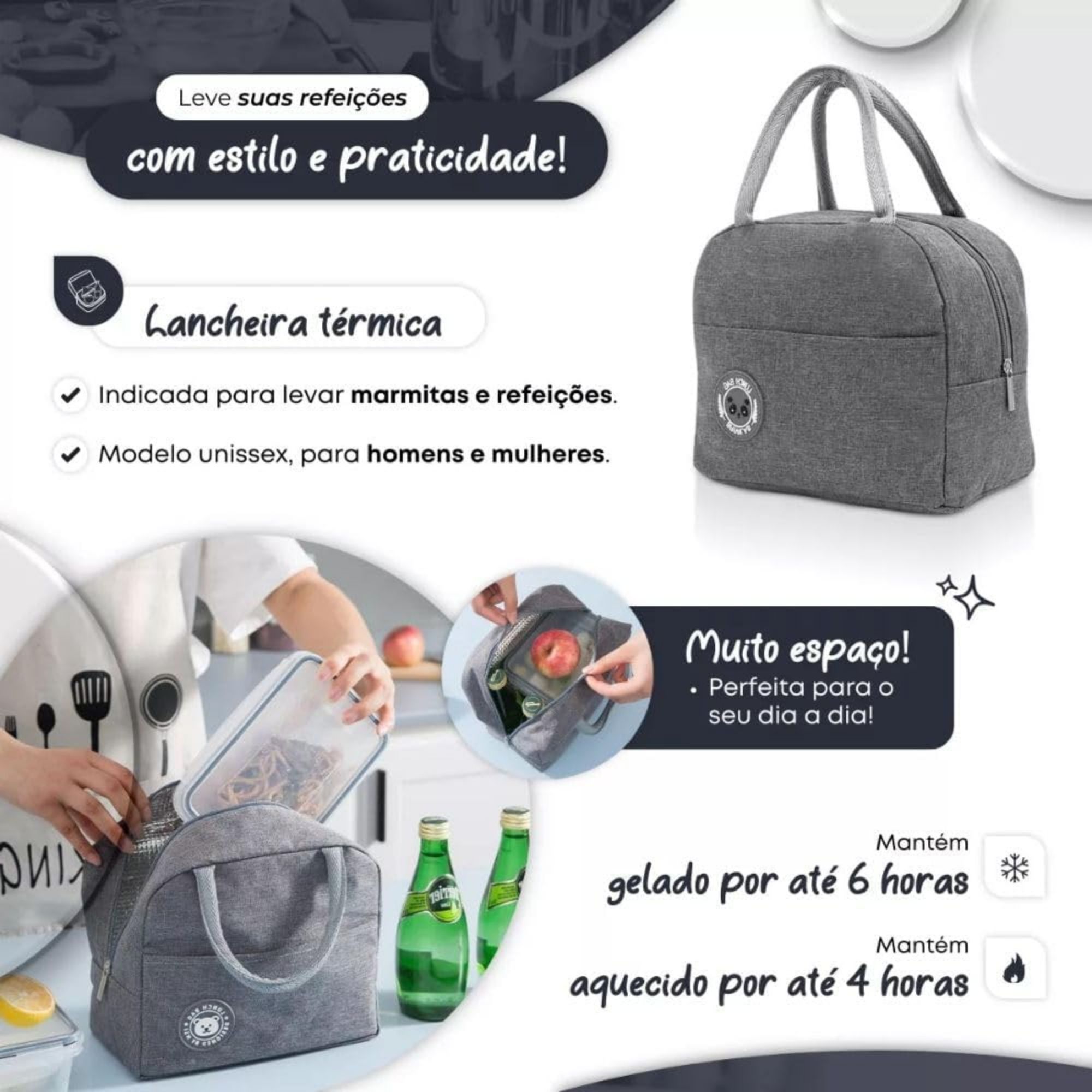 Bolsa Térmica Portátil Lancheira Marmita Infantil de Mão para Viagem Piquenique - Imagem 4