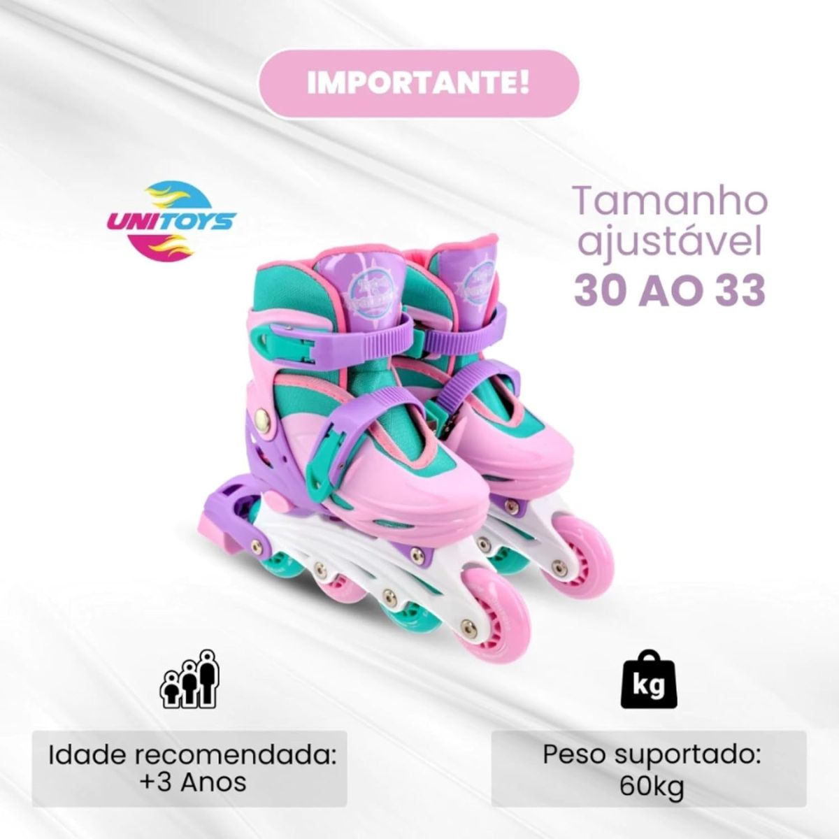 Patins Infantil 4 Rodas Inline com Proteção para Menina a Partir de 3 Anos até 60Kg - Imagem 2