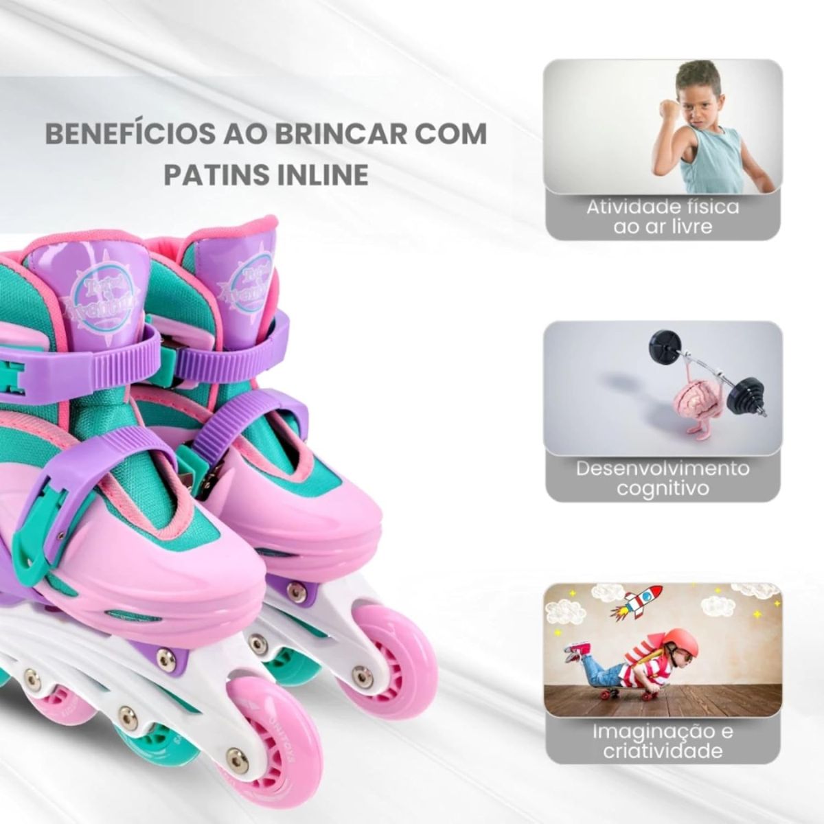 Patins Infantil 4 Rodas Inline com Proteção para Menina a Partir de 3 Anos até 60Kg - Imagem 4