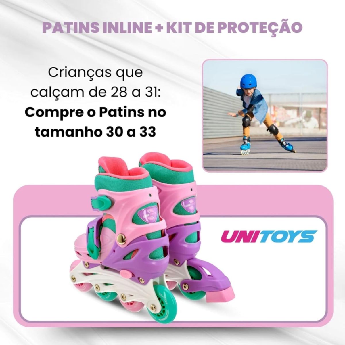 Patins Infantil 4 Rodas Inline com Proteção para Menina a Partir de 3 Anos até 60Kg - Imagem 5