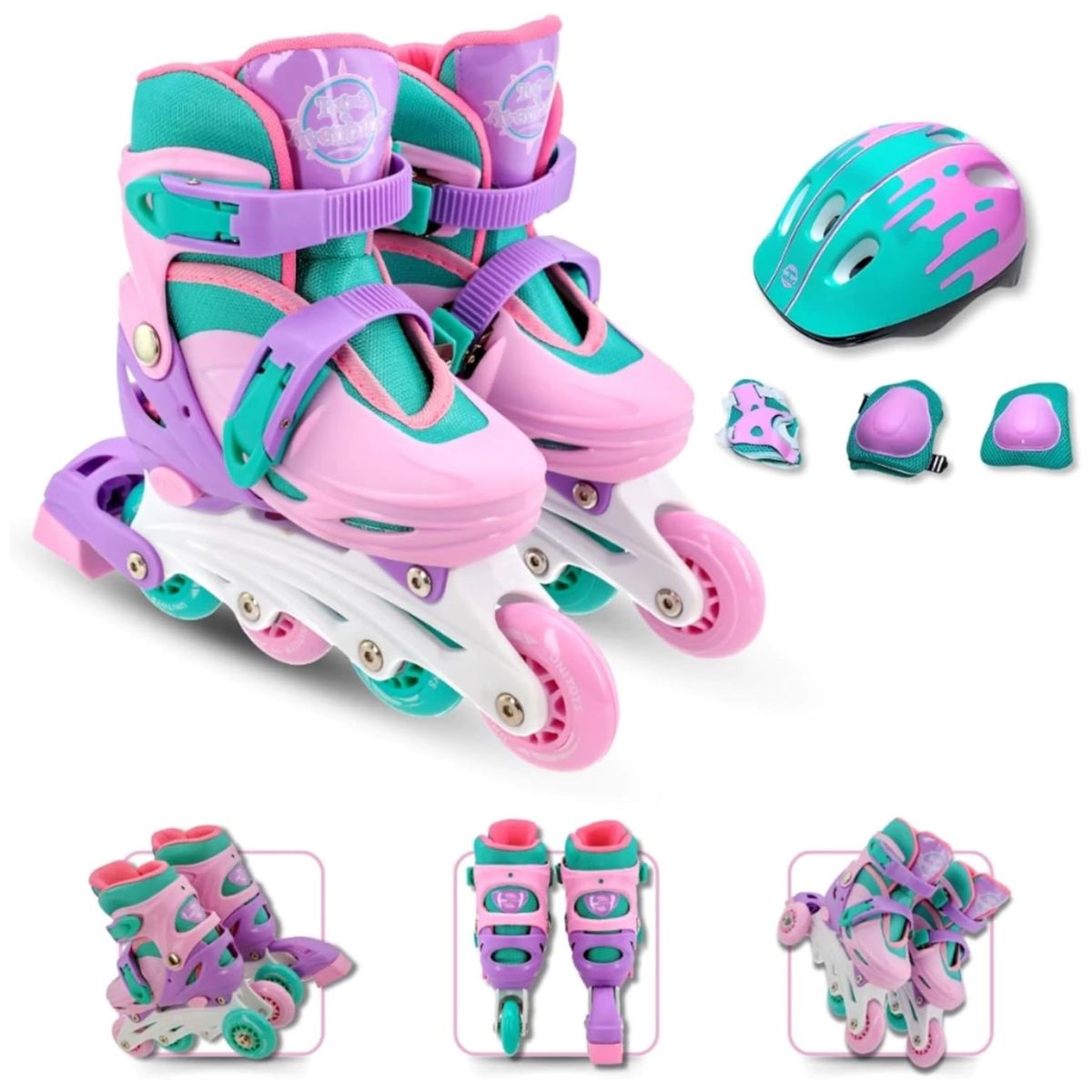 Patins Infantil 4 Rodas Inline com Proteção para Menina a Partir de 3 Anos até 60Kg