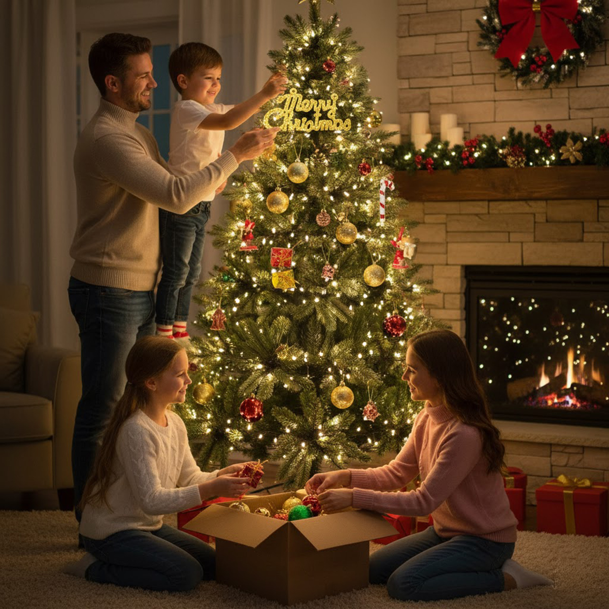 Enfeites Sino Bolinhas Presentes Laço Árvore de Natal Festa - Imagem 4