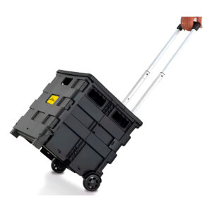 Carrinho Cesto de Compras Feira Dobrável 45L com Tampa Reforçado Preto Multiuso Portátil Tipo Caixa