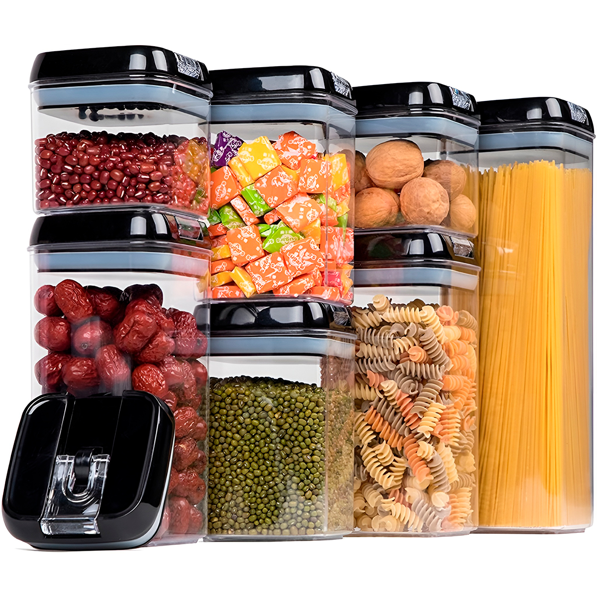 Conjunto 7 Potes Herméticos Acrílico Mantimentos Transparente