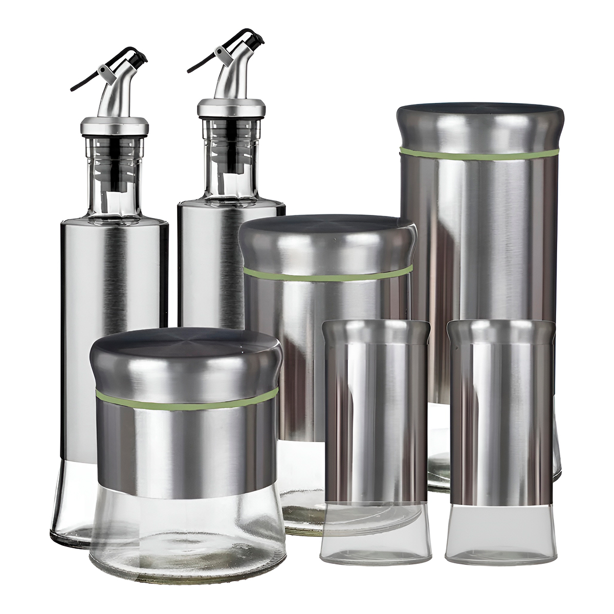 Conjunto 7 Peças Galheteiro Aço Inox Porta Condimentos