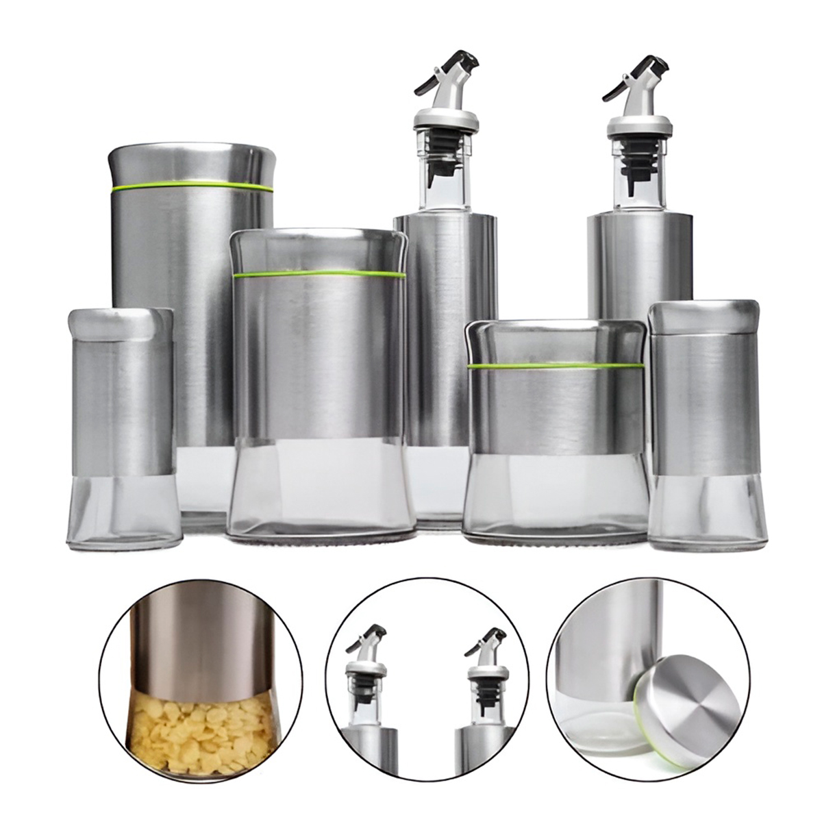 Conjunto 7 Peças Galheteiro Aço Inox Porta Condimentos - Imagem 2