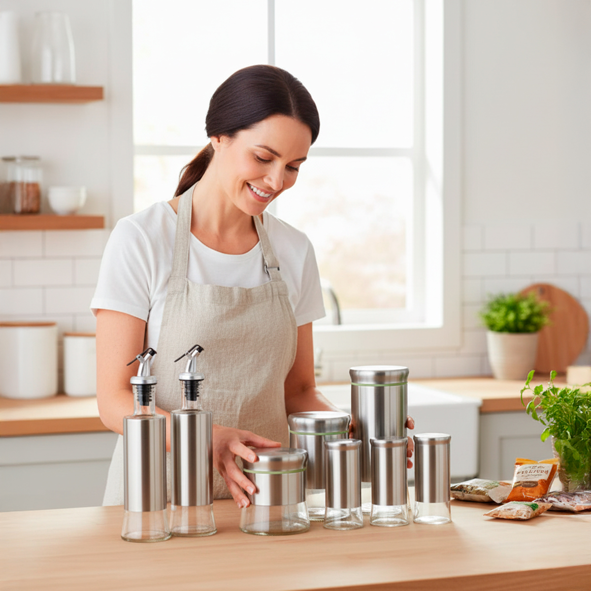 Conjunto 7 Peças Galheteiro Aço Inox Porta Condimentos - Imagem 3