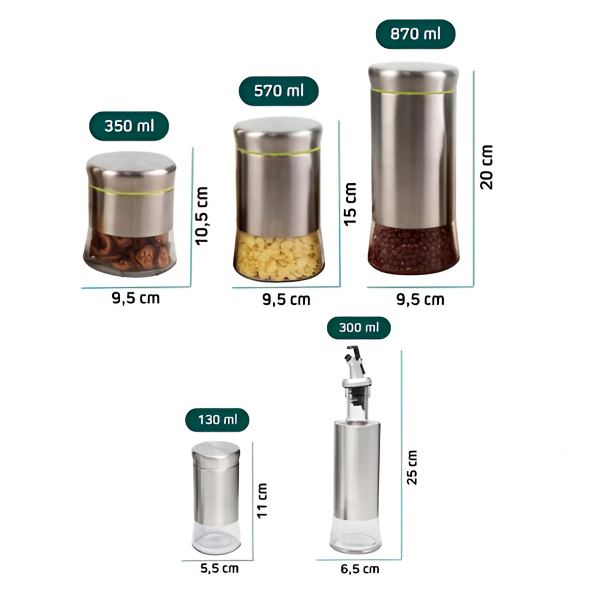 Conjunto 7 Peças Galheteiro Aço Inox Porta Condimentos - Imagem 4