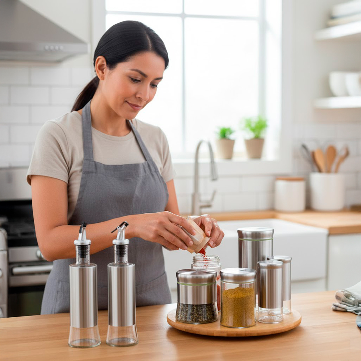 Conjunto 7 Peças Galheteiro Aço Inox Porta Condimentos - Imagem 6
