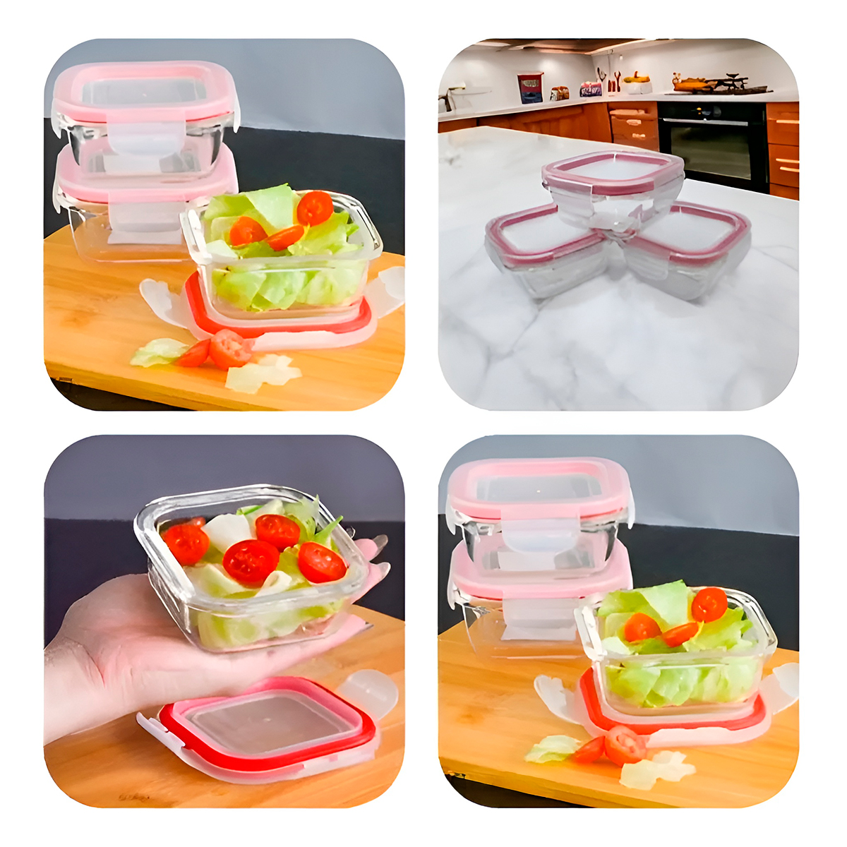 Conjunto 3 Potes Quadrados 170ml Vidro Comida Marmita - Imagem 4