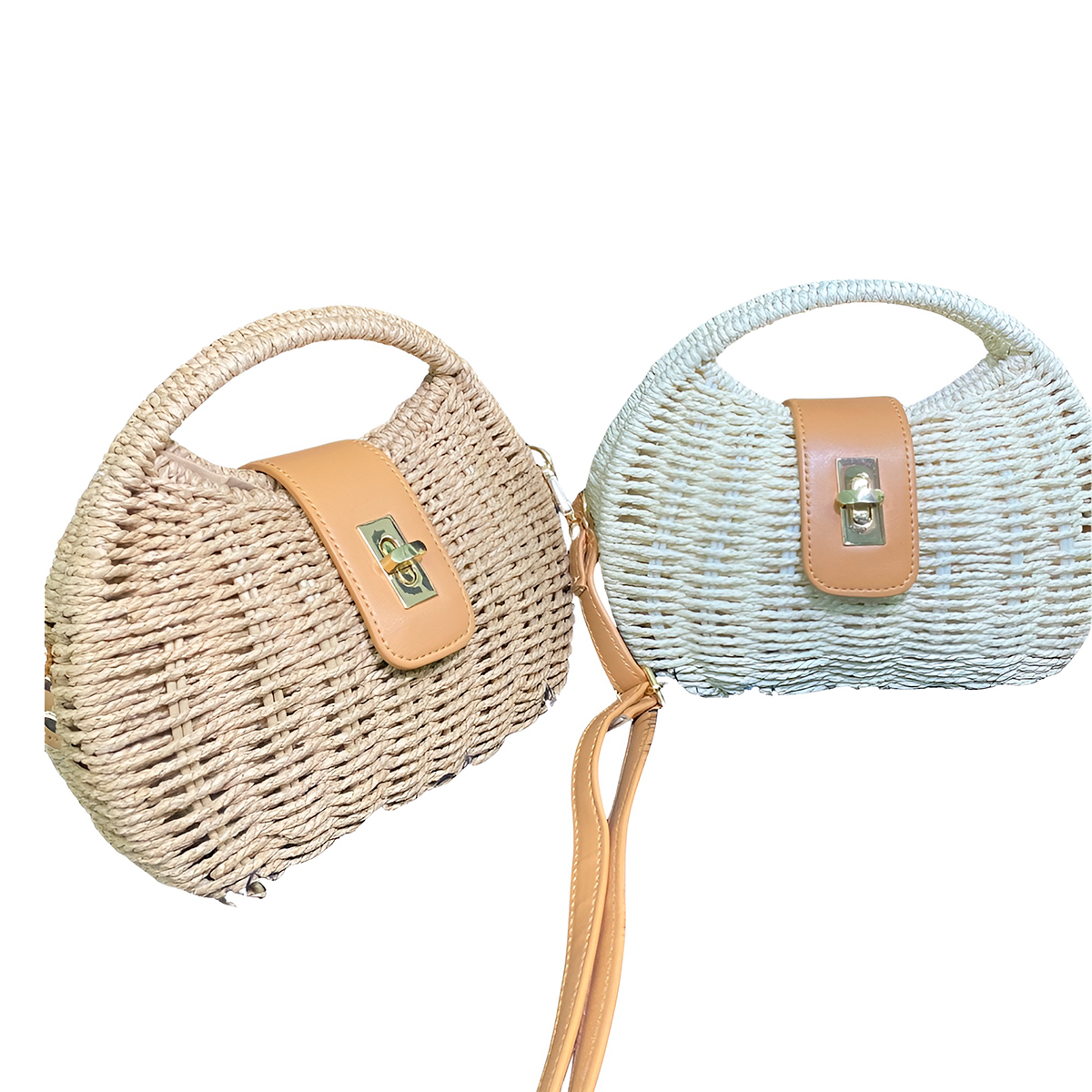 Bolsa Boho Praiana Estruturada Palha Forrada com Alça Modelo:Bege - Imagem 2