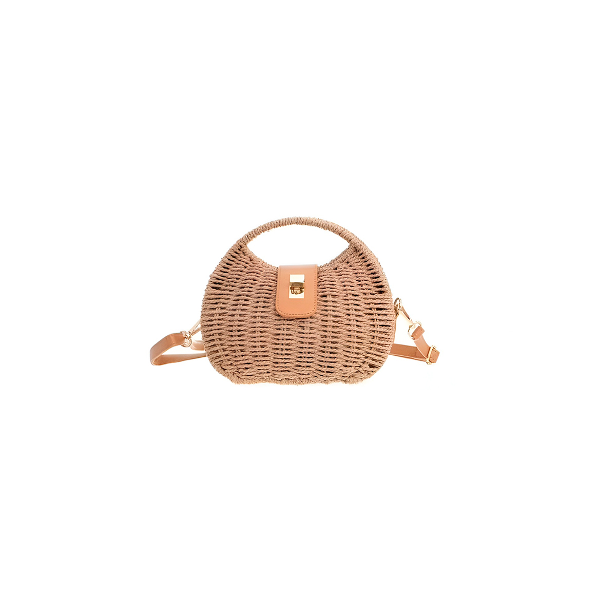 Bolsa Boho Praiana Estruturada Palha Forrada com Alça Modelo:Bege - Imagem 4