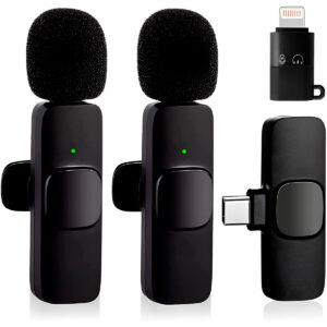 2 Microfones Wireless Lapela Adaptador IOS Encaixe Tipo C
