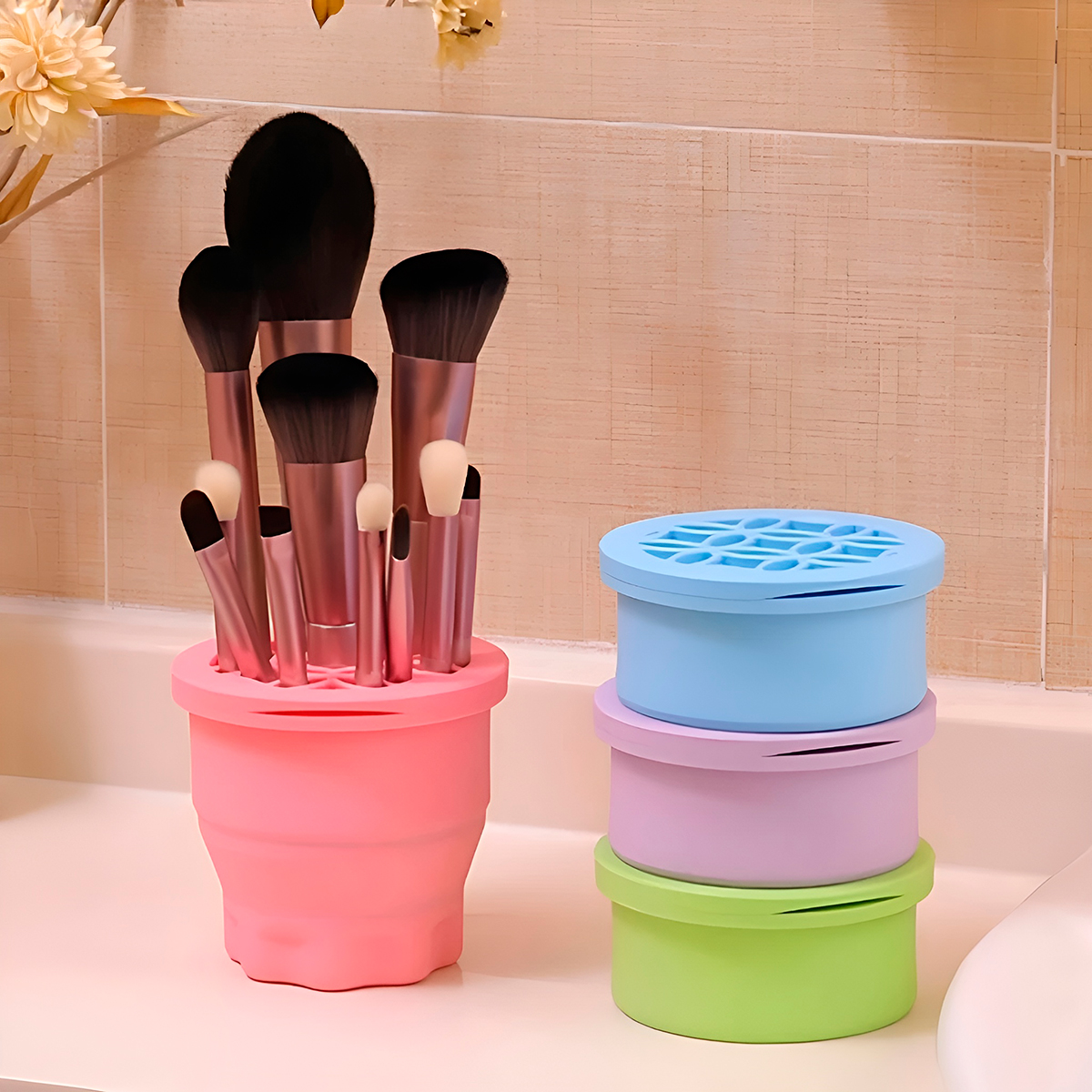 Limpador Organizador Pincéis Silicone Retrátil Limpeza Modelo:Verde - Imagem 6