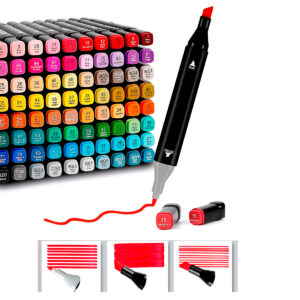 Kit Conjunto Marcadores com Estojo Ponta Dupla 120 Peças