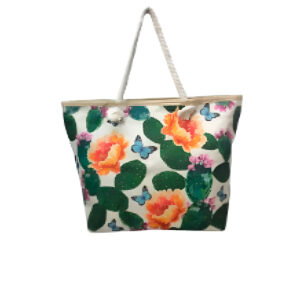 Bolsa de Passeio Praia Estampada Cactos e Flores com Alça