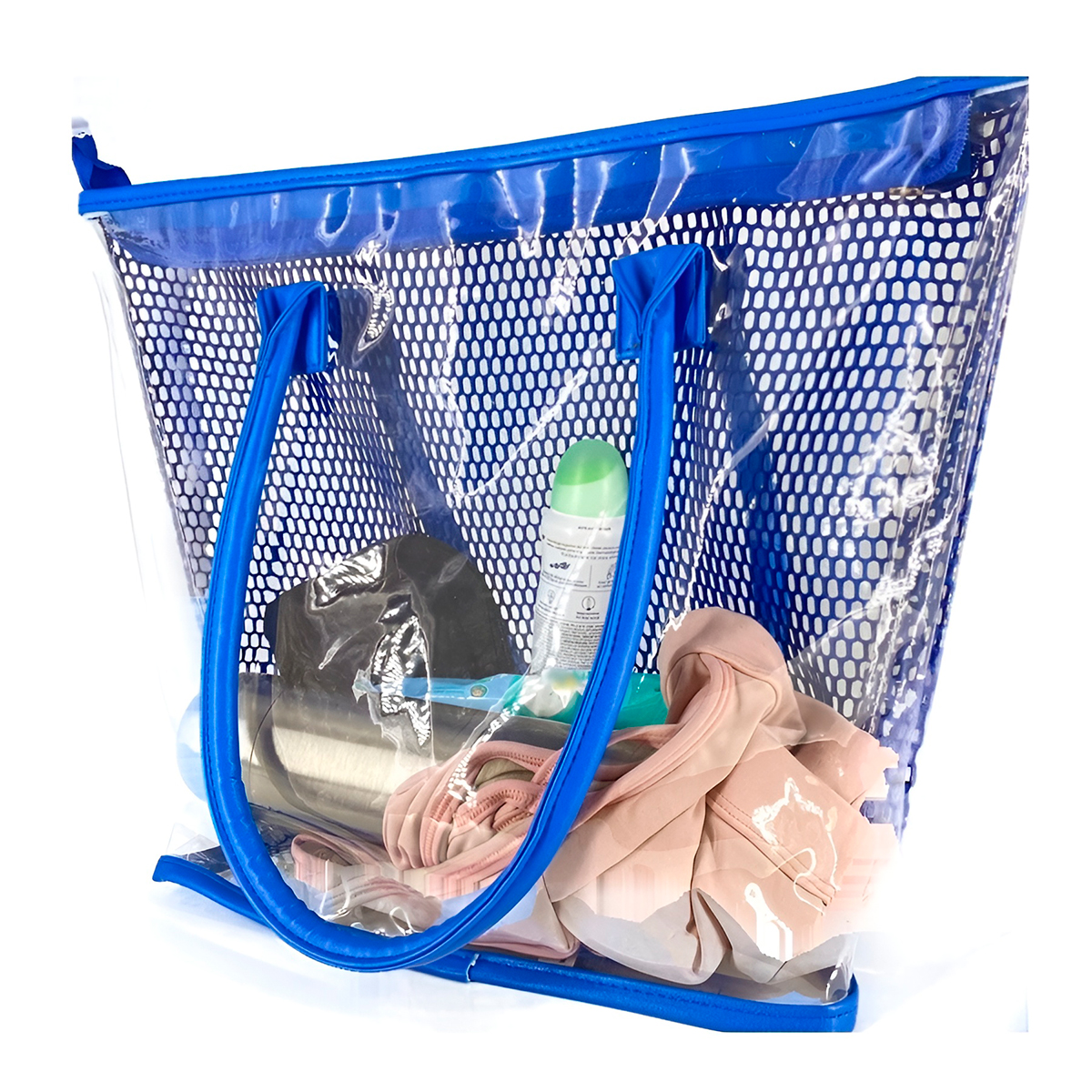 Bolsa Transparente de Plástico Rendado Praia Piscina Cor:Azul