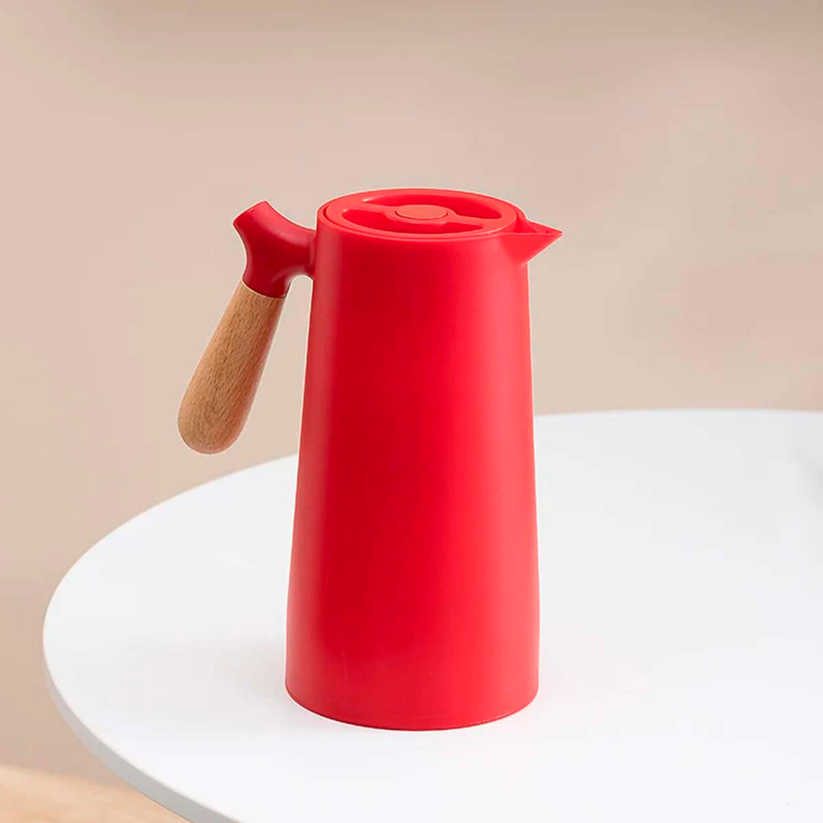 Garrafa Térmica Jarra Nórdica Inox Café Cabo Madeira Cor:Vermelho