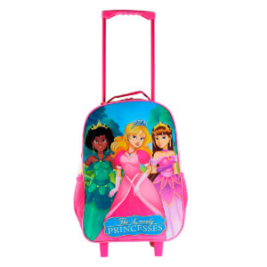 Mochila Rodinha Infantil Conjunto com Lancheira Estojo Feminina para Menina Estampa Princesas Pink