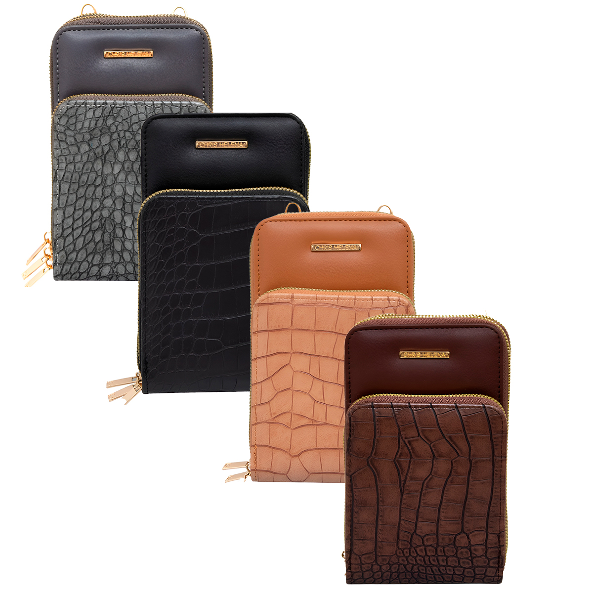 Bolsa Carteira Feminina Com Alça Textura Croco Cor:Preto - Imagem 2