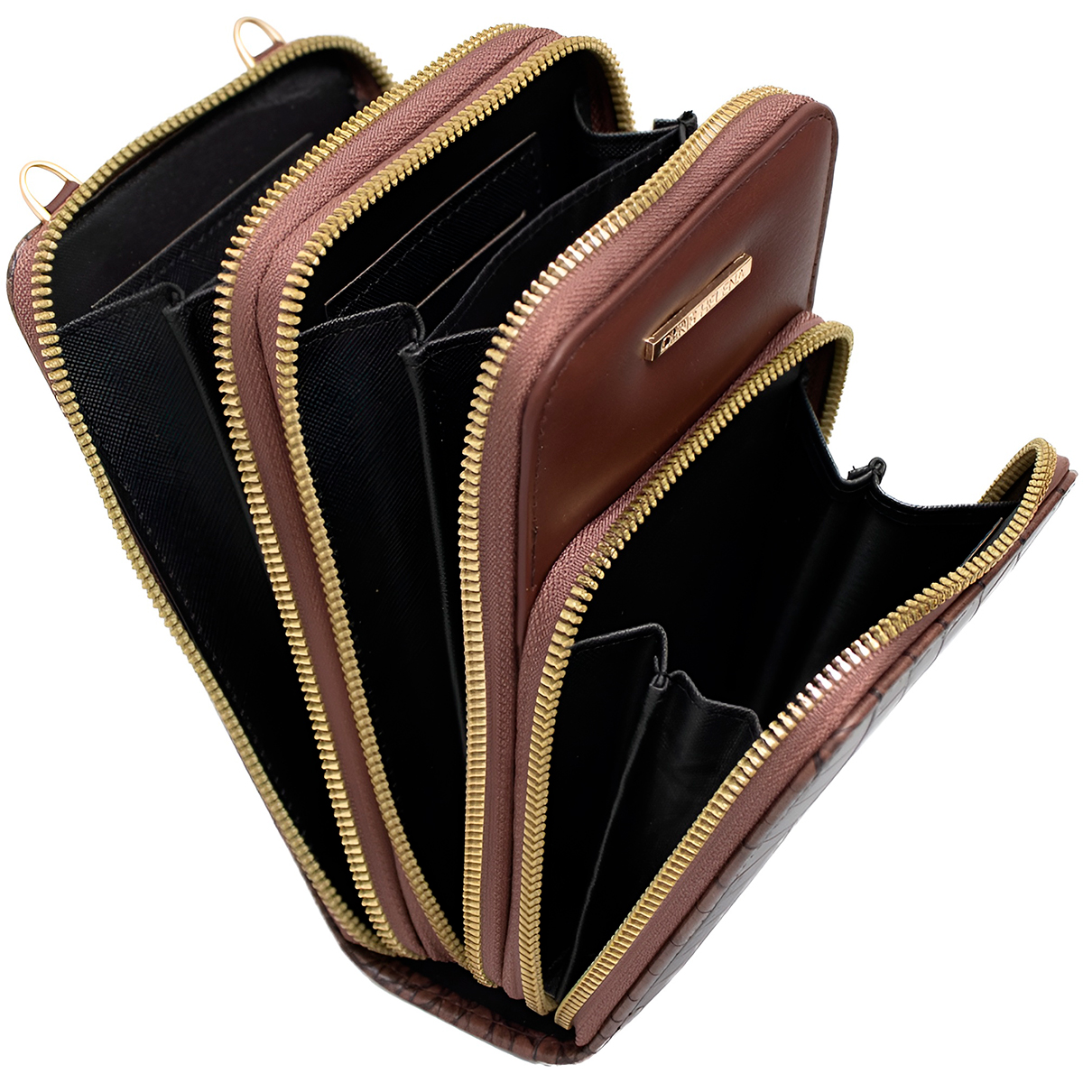 Bolsa Carteira Feminina Com Alça Textura Croco Cor:Preto - Imagem 3