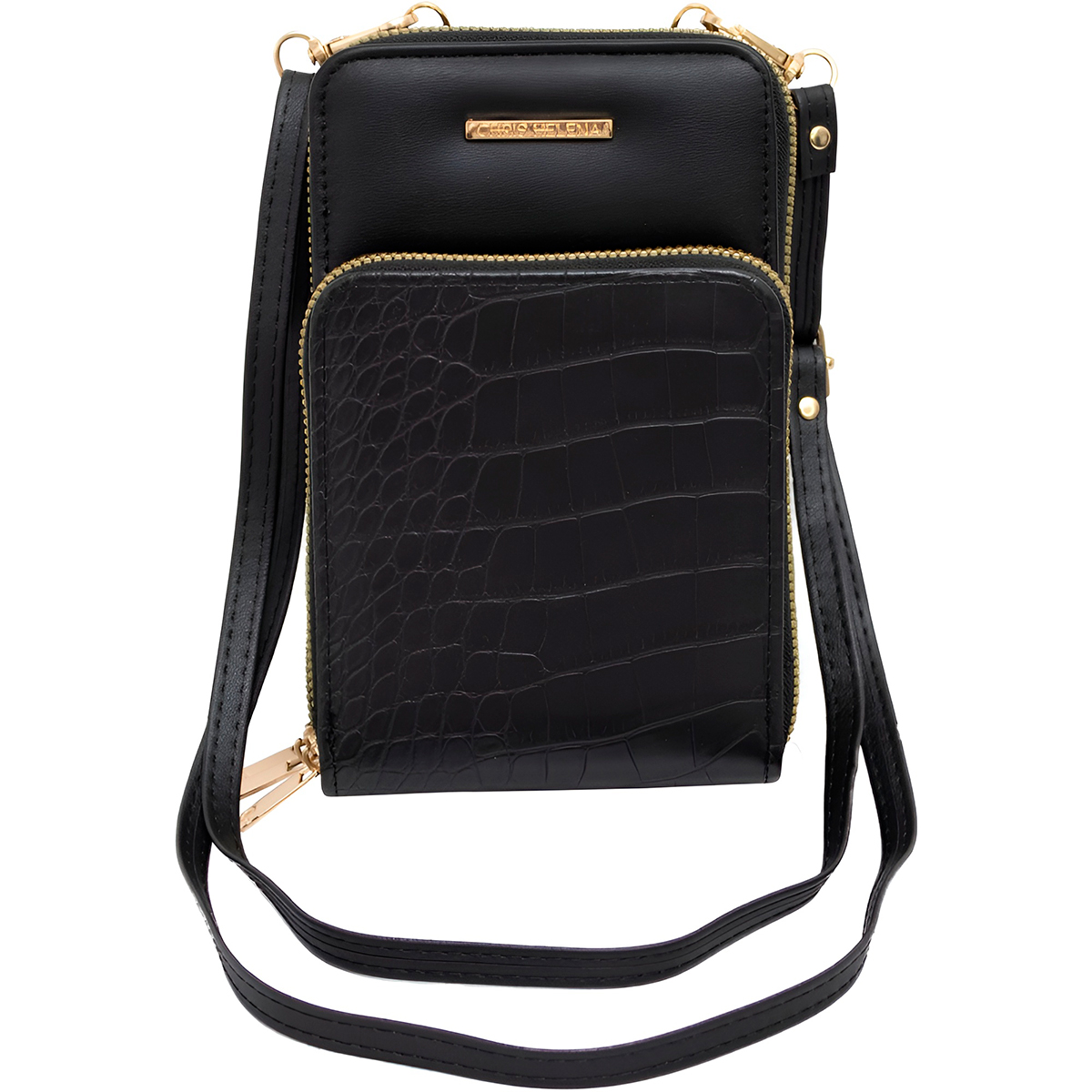 Bolsa Carteira Feminina Com Alça Textura Croco Cor:Preto - Imagem 4