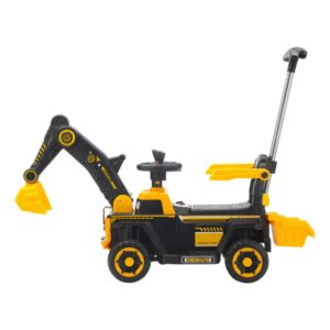 Retroescavadeira Elétrica 6V com Pá Móvel e Alça de Empurrar - Amarela