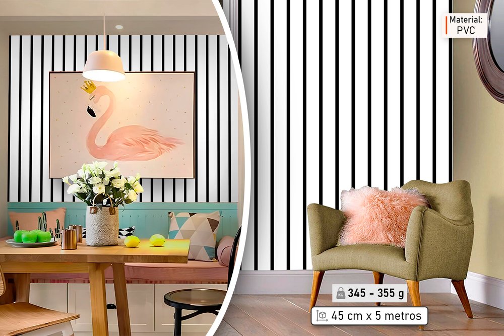 Papel de Parede Adesivo PVC Estampa Listrado - 5 Metros