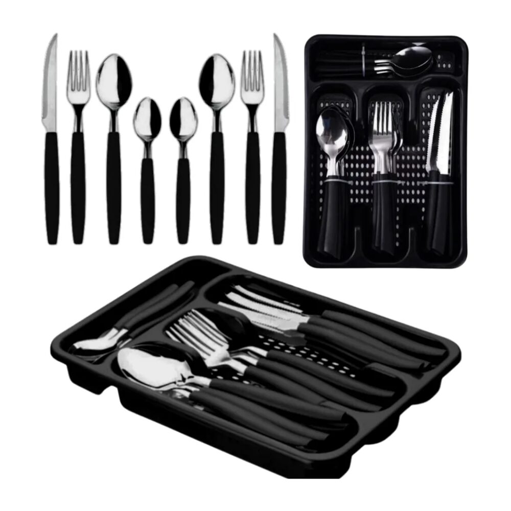 Jogo de Faqueiro Inox Com Gaveteiro 25 Peças - Sortida