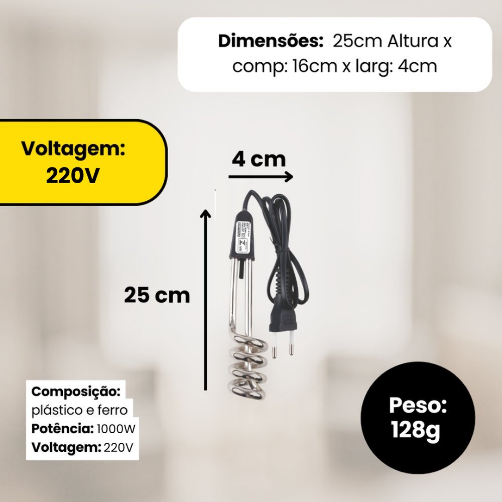 Ebulidor Elétrico Ferve Água Rápido 1000W- 220V - Imagem 3