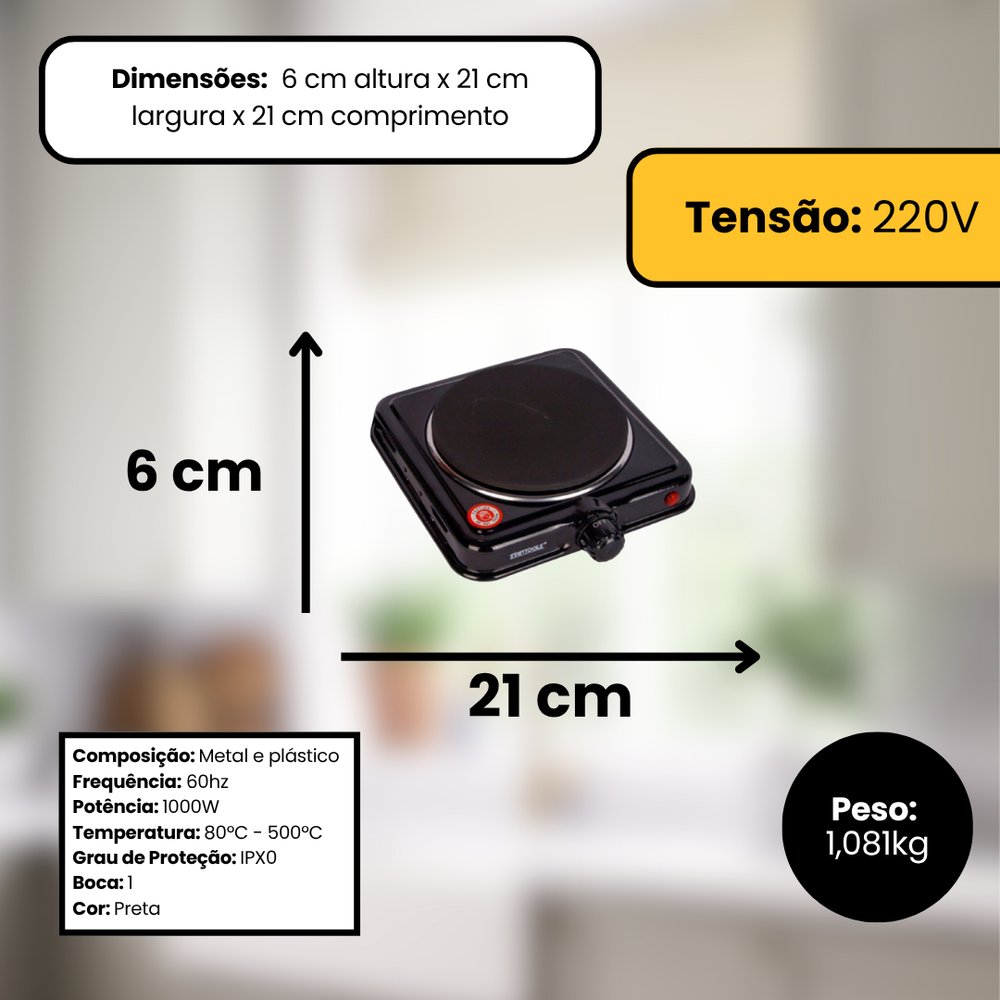 Fogareiro Elétrico Indução 1 Boca 220V - Preta - Imagem 3