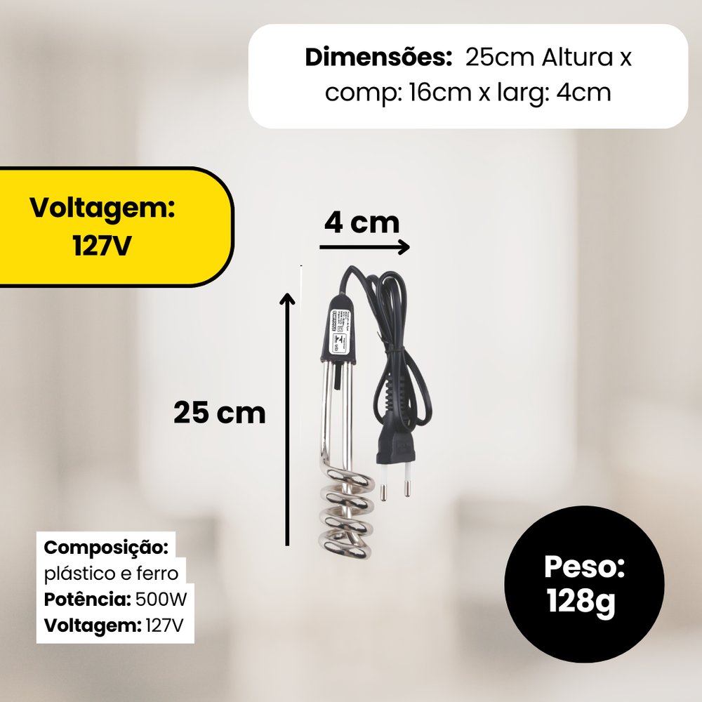 Ebulidor Elétrico Ferve Água Rápido 500W- 127V - Imagem 2