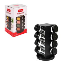 Porta Condimentos Giratório Plástico Preto com 08 Potes 80ml