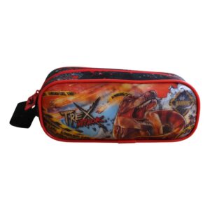 Estojo Escolar T-Rex Attack - Preto e Vermelho